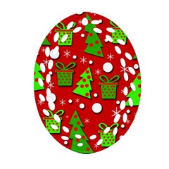 Christmas trees and gifts pattern Oval Filigree Ornament (2-Side) 