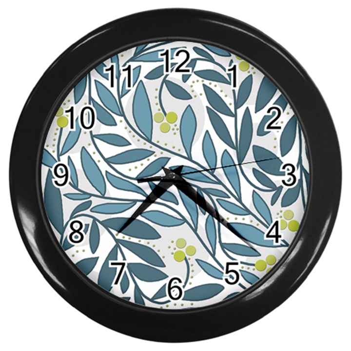 Blue floral design Wall Clocks (Black)