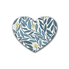 Blue Floral Design Rubber Coaster (heart)  by Valentinaart