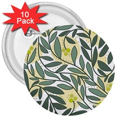 Green Floral Pattern 3  Buttons (10 Pack)  by Valentinaart