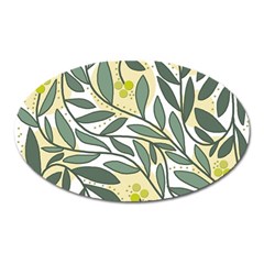 Green Floral Pattern Oval Magnet by Valentinaart