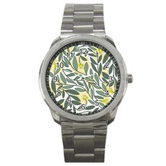 Green Floral Pattern Sport Metal Watch by Valentinaart