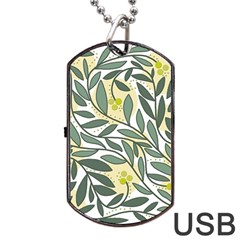 Green Floral Pattern Dog Tag Usb Flash (two Sides)  by Valentinaart