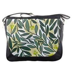 Green Floral Pattern Messenger Bags by Valentinaart