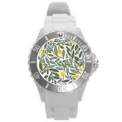 Green Floral Pattern Round Plastic Sport Watch (l) by Valentinaart