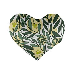 Green Floral Pattern Standard 16  Premium Heart Shape Cushions by Valentinaart