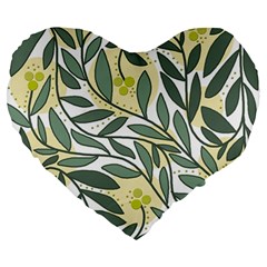 Green Floral Pattern Large 19  Premium Heart Shape Cushions by Valentinaart