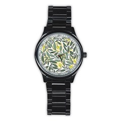 Green Floral Pattern Stainless Steel Round Watch by Valentinaart