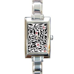 Red, Black And White Elegant Pattern Rectangle Italian Charm Watch by Valentinaart