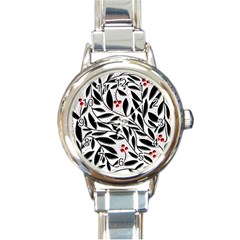 Red, Black And White Elegant Pattern Round Italian Charm Watch by Valentinaart