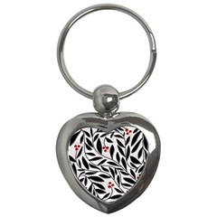 Red, Black And White Elegant Pattern Key Chains (heart)  by Valentinaart