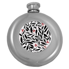 Red, Black And White Elegant Pattern Round Hip Flask (5 Oz) by Valentinaart