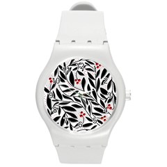 Red, Black And White Elegant Pattern Round Plastic Sport Watch (m) by Valentinaart