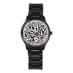 Red, Black And White Elegant Pattern Stainless Steel Round Watch by Valentinaart