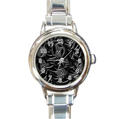 Black Floral Design Round Italian Charm Watch by Valentinaart