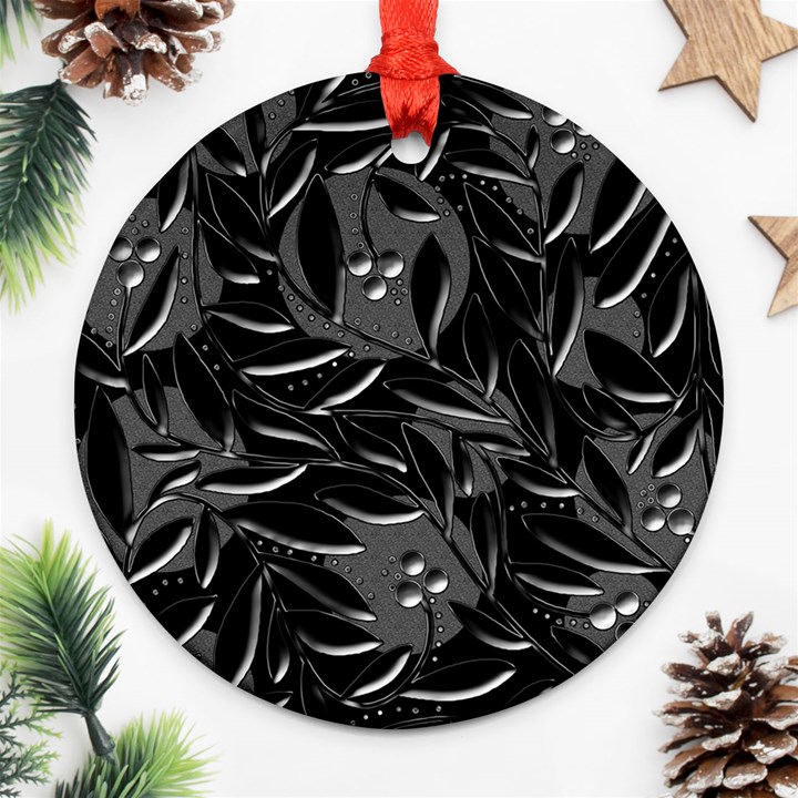 Black floral design Ornament (Round) 