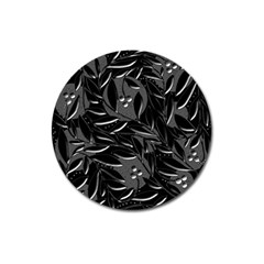 Black Floral Design Magnet 3  (round) by Valentinaart