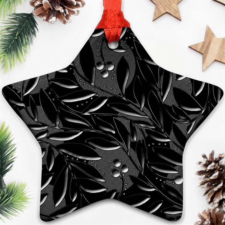 Black floral design Star Ornament (Two Sides) 