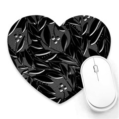 Black Floral Design Heart Mousepads by Valentinaart