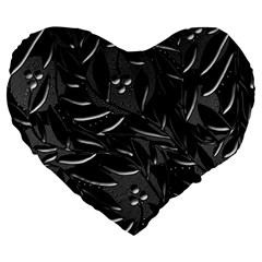 Black Floral Design Large 19  Premium Heart Shape Cushions by Valentinaart