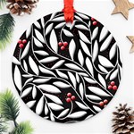 Black, red, and white floral pattern Ornament (Round)  Front