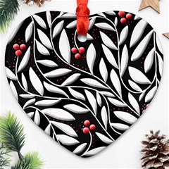 Black, Red, And White Floral Pattern Ornament (heart)  by Valentinaart