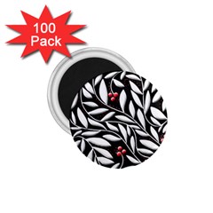 Black, Red, And White Floral Pattern 1 75  Magnets (100 Pack)  by Valentinaart