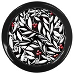 Black, red, and white floral pattern Wall Clocks (Black) Front