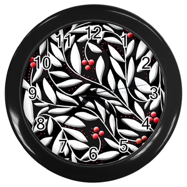 Black, red, and white floral pattern Wall Clocks (Black)