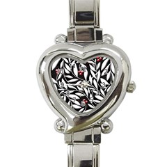 Black, Red, And White Floral Pattern Heart Italian Charm Watch by Valentinaart