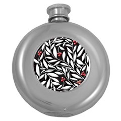 Black, Red, And White Floral Pattern Round Hip Flask (5 Oz) by Valentinaart