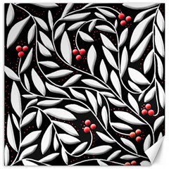 Black, Red, And White Floral Pattern Canvas 16  X 16   by Valentinaart