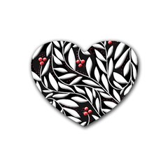 Black, Red, And White Floral Pattern Heart Coaster (4 Pack)  by Valentinaart