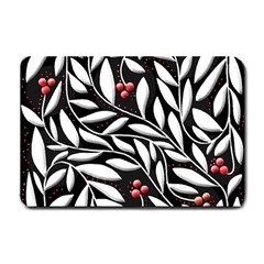 Black, Red, And White Floral Pattern Small Doormat  by Valentinaart