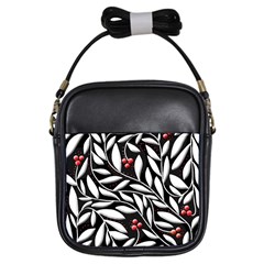 Black, Red, And White Floral Pattern Girls Sling Bags by Valentinaart