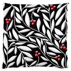 Black, Red, And White Floral Pattern Large Cushion Case (one Side) by Valentinaart