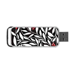 Black, Red, And White Floral Pattern Portable Usb Flash (two Sides) by Valentinaart