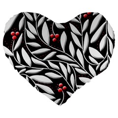 Black, Red, And White Floral Pattern Large 19  Premium Heart Shape Cushions by Valentinaart