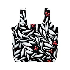 Black, Red, And White Floral Pattern Full Print Recycle Bags (m)  by Valentinaart