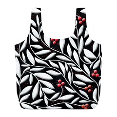 Black, Red, And White Floral Pattern Full Print Recycle Bags (l)  by Valentinaart