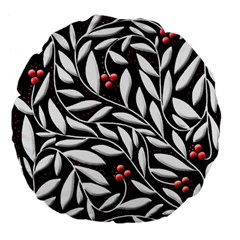 Black, Red, And White Floral Pattern Large 18  Premium Flano Round Cushions by Valentinaart