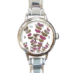 Magenta Decorative Plant Round Italian Charm Watch by Valentinaart