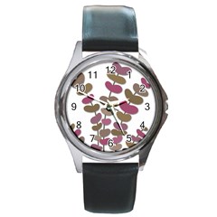 Magenta Decorative Plant Round Metal Watch by Valentinaart