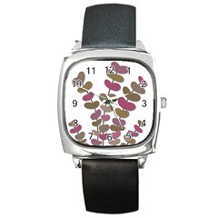 Magenta Decorative Plant Square Metal Watch by Valentinaart