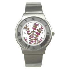 Magenta Decorative Plant Stainless Steel Watch by Valentinaart