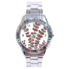 Magenta Decorative Plant Stainless Steel Analogue Watch by Valentinaart