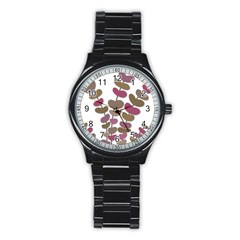 Magenta Decorative Plant Stainless Steel Round Watch by Valentinaart