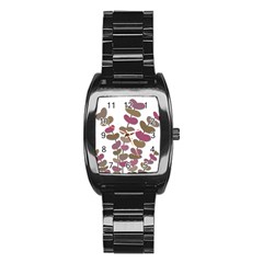 Magenta Decorative Plant Stainless Steel Barrel Watch by Valentinaart