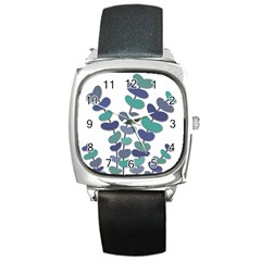 Blue Decorative Plant Square Metal Watch by Valentinaart