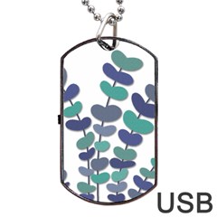 Blue Decorative Plant Dog Tag Usb Flash (two Sides)  by Valentinaart